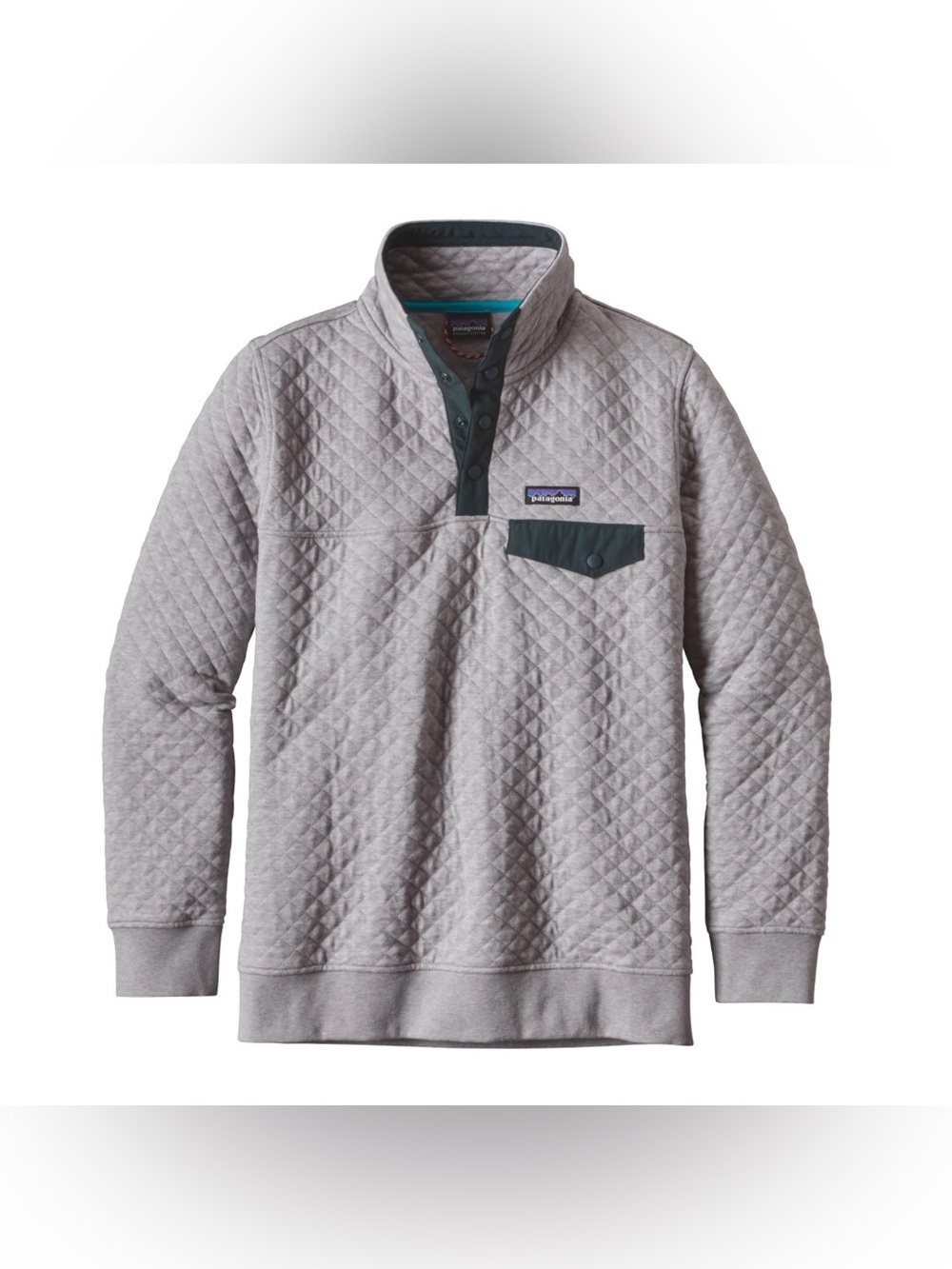 Like New Patagonia Organic Cotton Quilt Quarter Snap Sweater Womens Grey XS